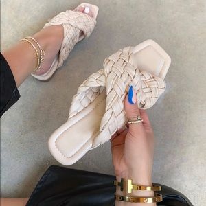 Cream nude summer woven sandals
